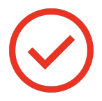 A red checkmark icon