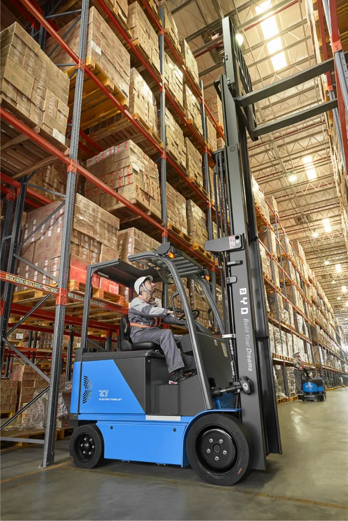 An image of a warehouse showing a forklift